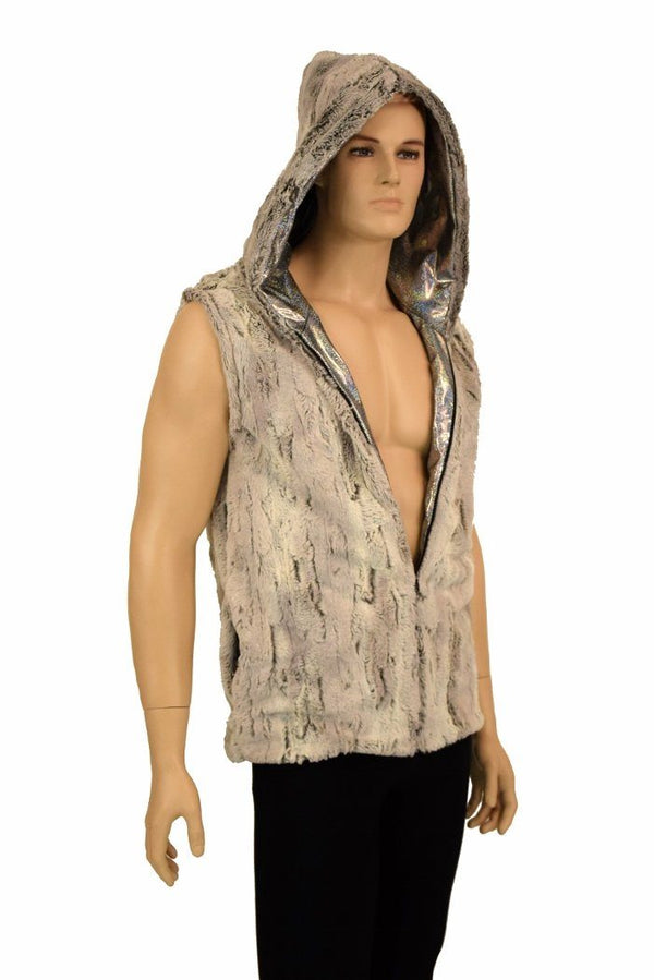 Mens Minky Faux Fur Hooded Vest - 4