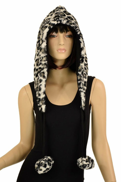 Snow Leopard Minky Pom Pom Hood - Coquetry Clothing