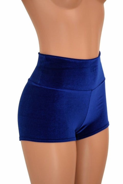 Sapphire Velvet High Waist Shorts - Coquetry Clothing