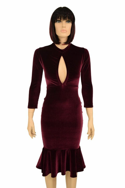 Burgundy Velvet Keyhole Dress - Coquetry Clothing