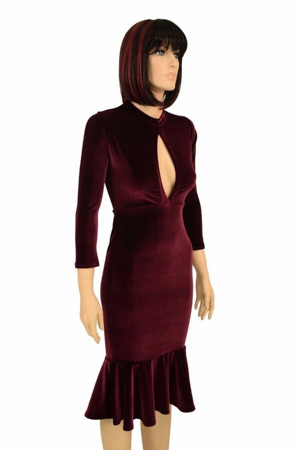 Burgundy Velvet Keyhole Dress - 2