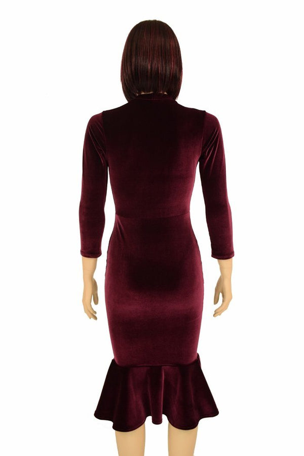 Burgundy Velvet Keyhole Dress - 3