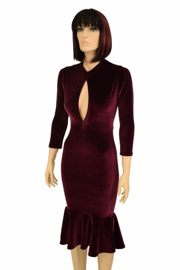 Burgundy Velvet Keyhole Dress - 4