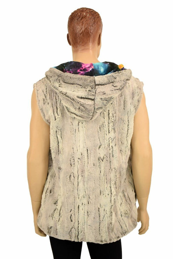 Mens Minky Faux Fur Hooded Vest - 4