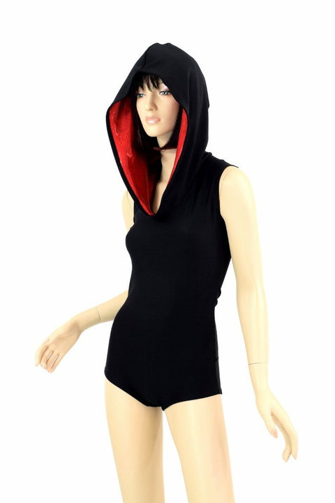 Black Romper with Red Hood Lining - Coquetry Clothing