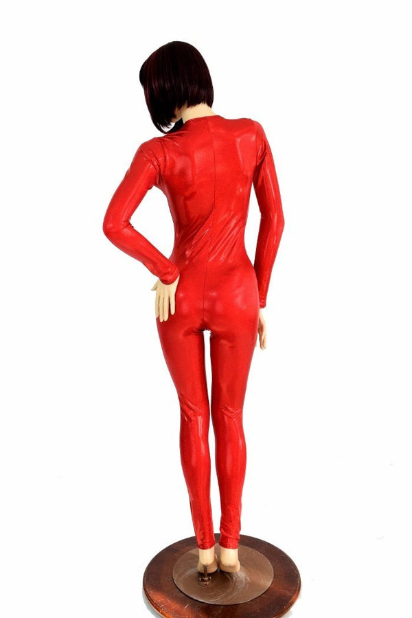 Red Sparkly Jewel Long Sleeve Catsuit - 3