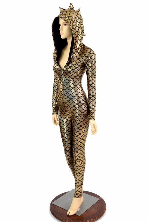 Gold Dragon Hooded Catsuit - Coquetry Clothing