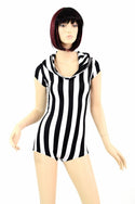 Black & White Striped Hoodie Romper - 6