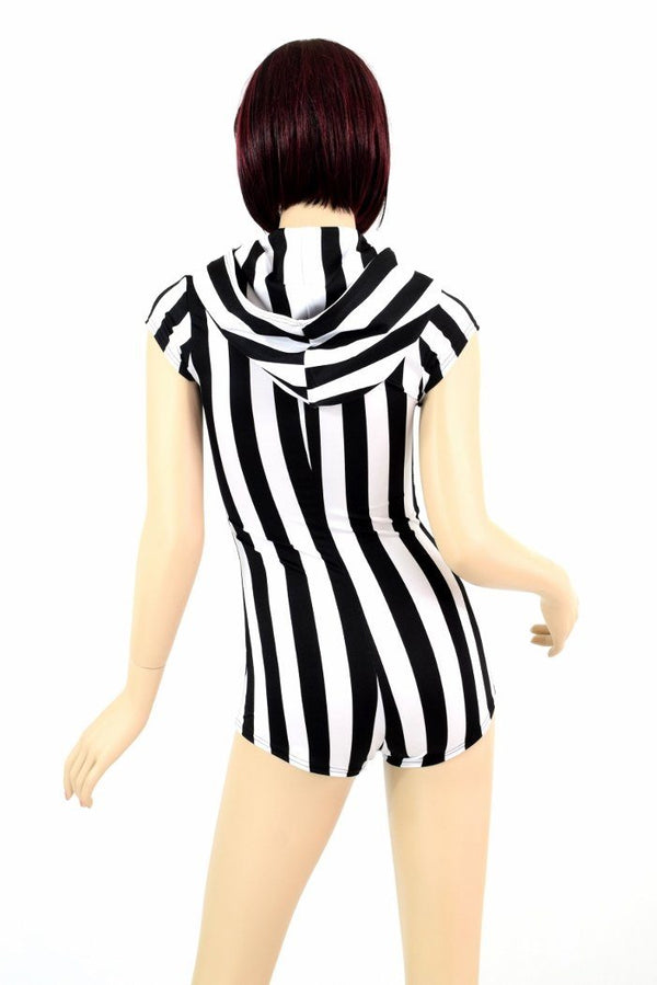 Black & White Striped Hoodie Romper - 7