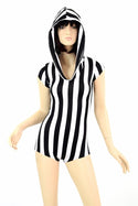 Black & White Striped Hoodie Romper - 3