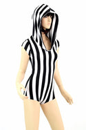 Black & White Striped Hoodie Romper - 2