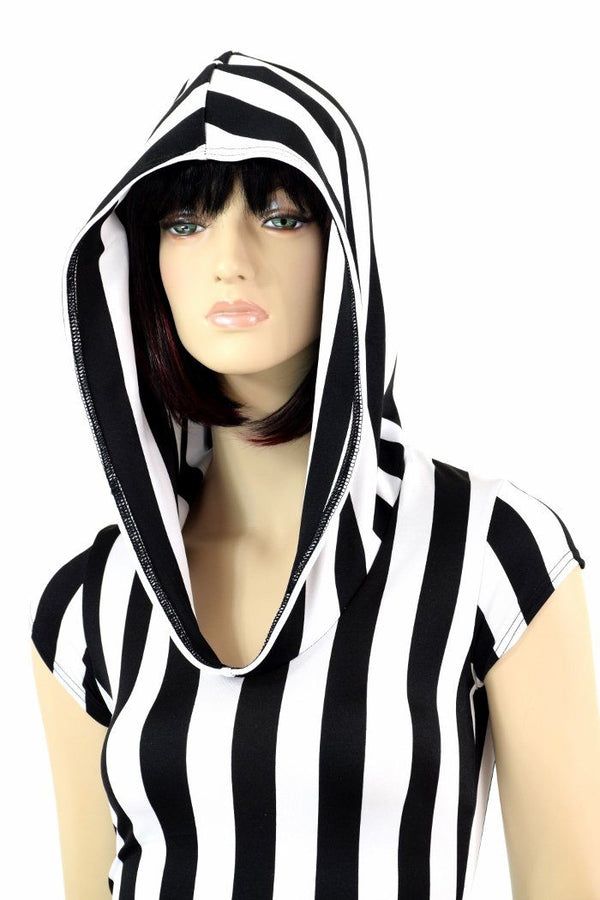 Black & White Striped Hoodie Romper - 8