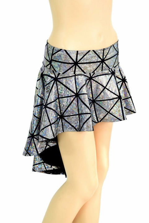 Silver Cracked Tile Hi Lo Rave Skirt - Coquetry Clothing