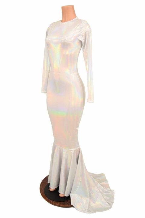 Flashbulb Holographic Puddle Train Gown - Coquetry Clothing