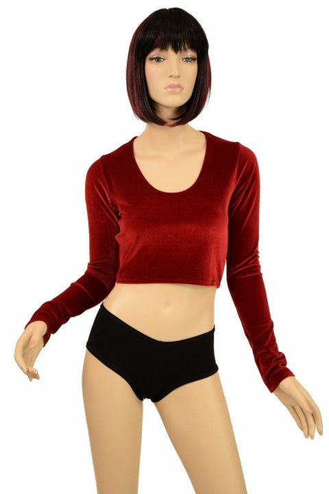 Red Velvet Long Sleeve Crop - Coquetry Clothing