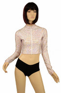 Pink & Silver Scale Zippered Crop Top - 1