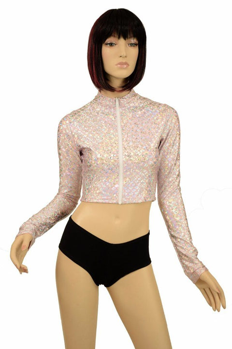 Pink & Silver Scale Zippered Crop Top - Coquetry Clothing