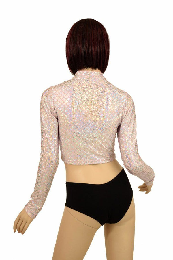 Pink & Silver Scale Zippered Crop Top - 3