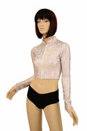 Pink & Silver Scale Zippered Crop Top - 4