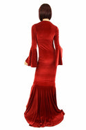 Red Velvet Trumpet Sleeve Gown - 4