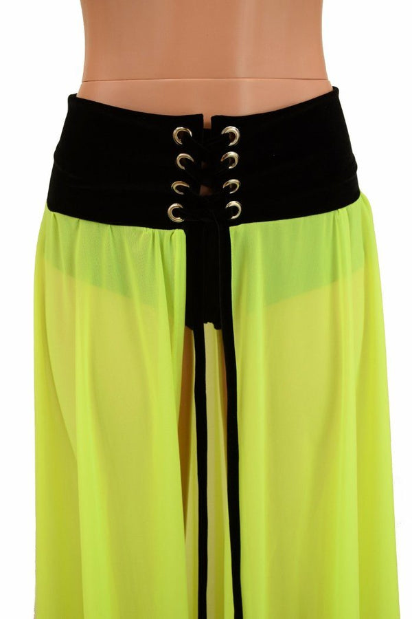 Yellow Mesh Lace Up Front Skirt - 4
