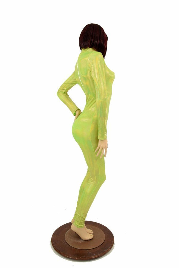 Lime Holographic Turtle Neck Catsuit - 2