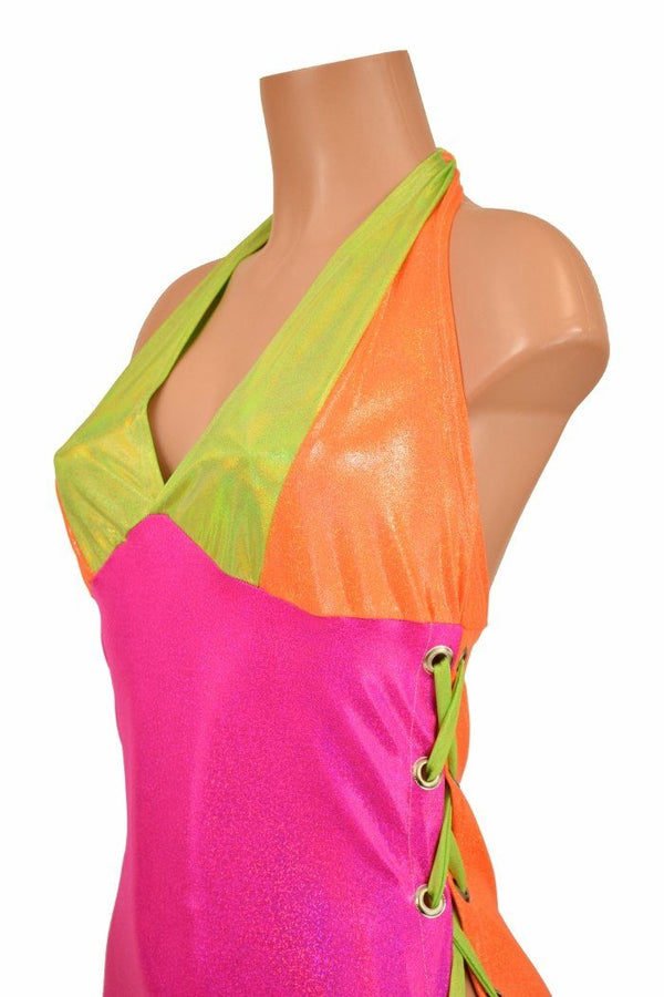 Neon Lace Up Halter Gown - 6