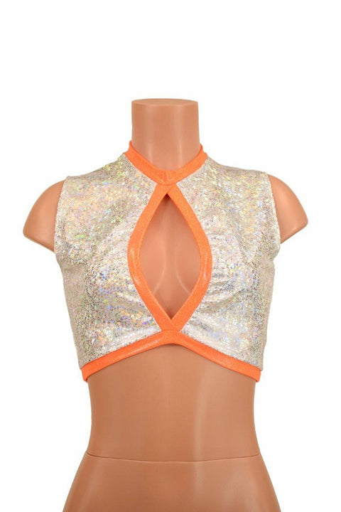 Sleeveless Keyhole Top in White & Orange - Coquetry Clothing