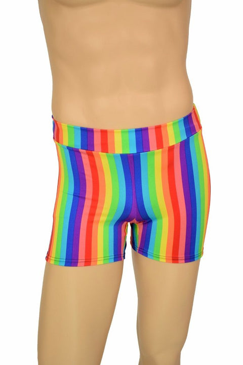 Mens "Rio" Midrise Shorts in Rainbow Stripe - Coquetry Clothing