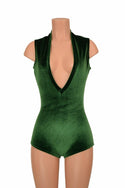 Deep Plunge Green Velvet Romper - 4