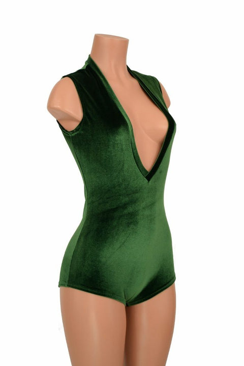 Deep Plunge Green Velvet Romper - Coquetry Clothing