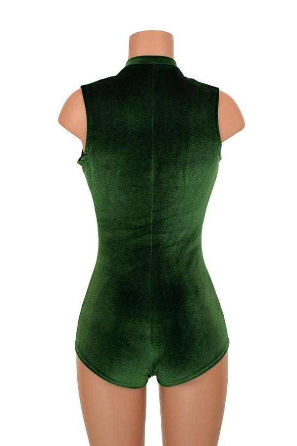 Deep Plunge Green Velvet Romper - 5