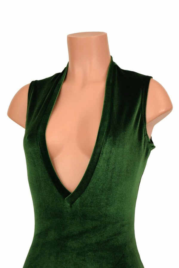 Deep Plunge Green Velvet Romper - 2