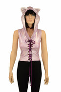 Lace Up Cat Ear Hoodie Top - 2