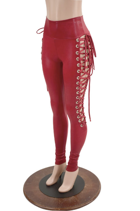 Coagulant Red Lace Up Leggings - Coquetry Clothing