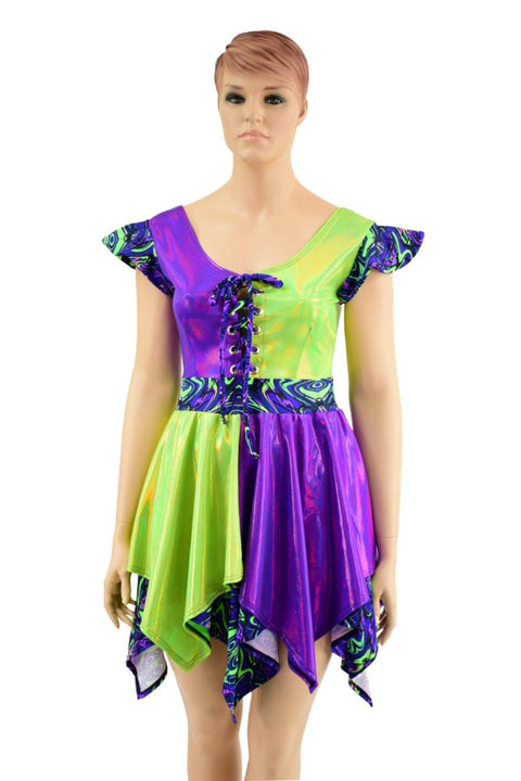 Neon UV Glow Skateboard Pixie Holographic Dress - Coquetry Clothing