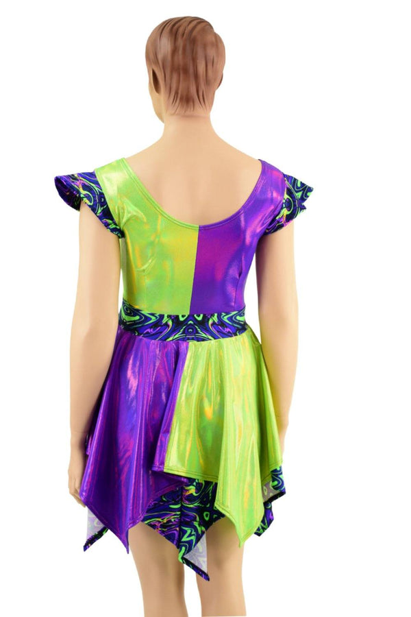 Neon UV Glow Skateboard Pixie Holographic Dress - 3