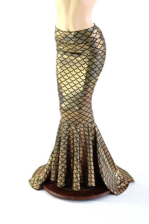 Gold High Waist Mermaid Skirt with Puddle Train - Coquetry Clothing