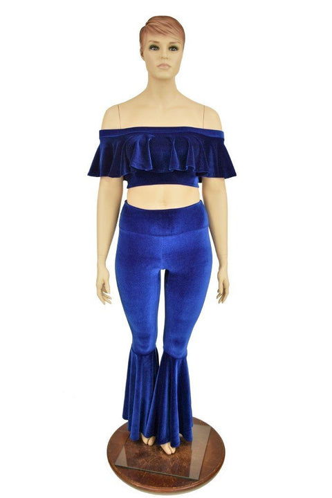 2PC Sapphire Velvet Bell Bottom Flares Set - Coquetry Clothing