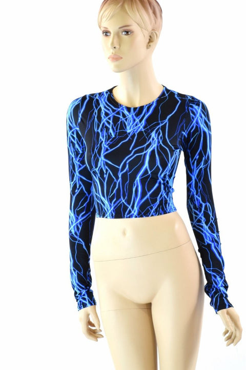 Neon Blue Lightning Crop Top - Coquetry Clothing