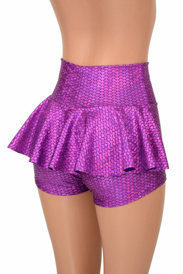 Purple Fish Scale Ruffle Rump Shorts - 1