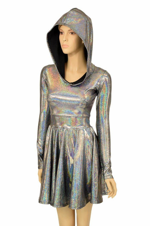 Silver Holo Hoodie Skater Dress - Coquetry Clothing