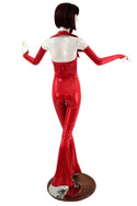 Backless Red Catsuit with Finger Loop Arm Warmers - 2
