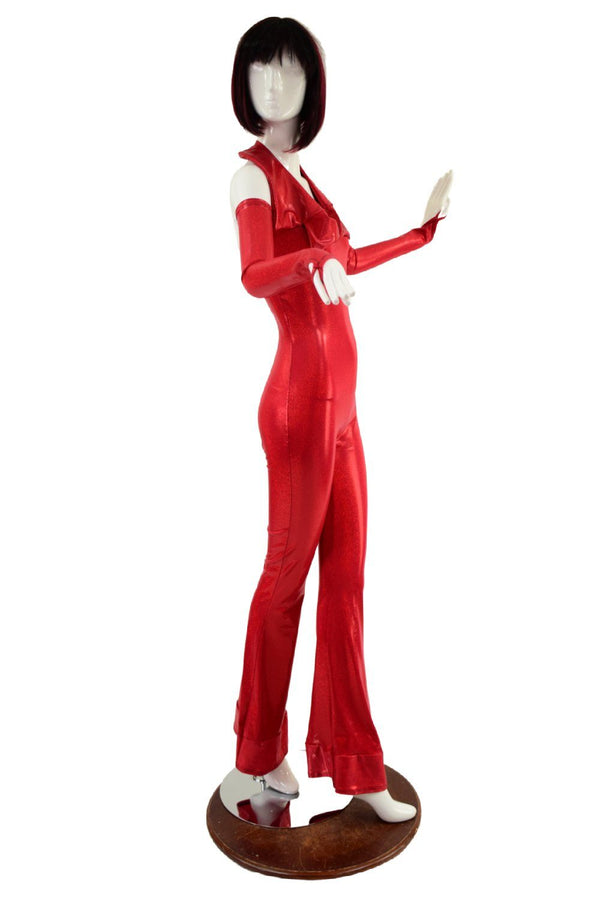 Backless Red Catsuit with Finger Loop Arm Warmers - 3