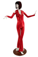 Backless Red Catsuit with Finger Loop Arm Warmers - 4