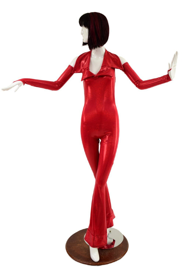 Backless Red Catsuit with Finger Loop Arm Warmers - 5