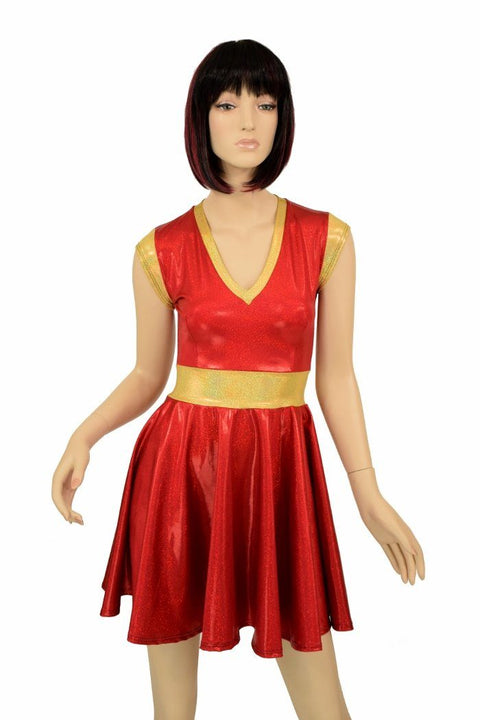 Red & Gold Skater Dress - Coquetry Clothing