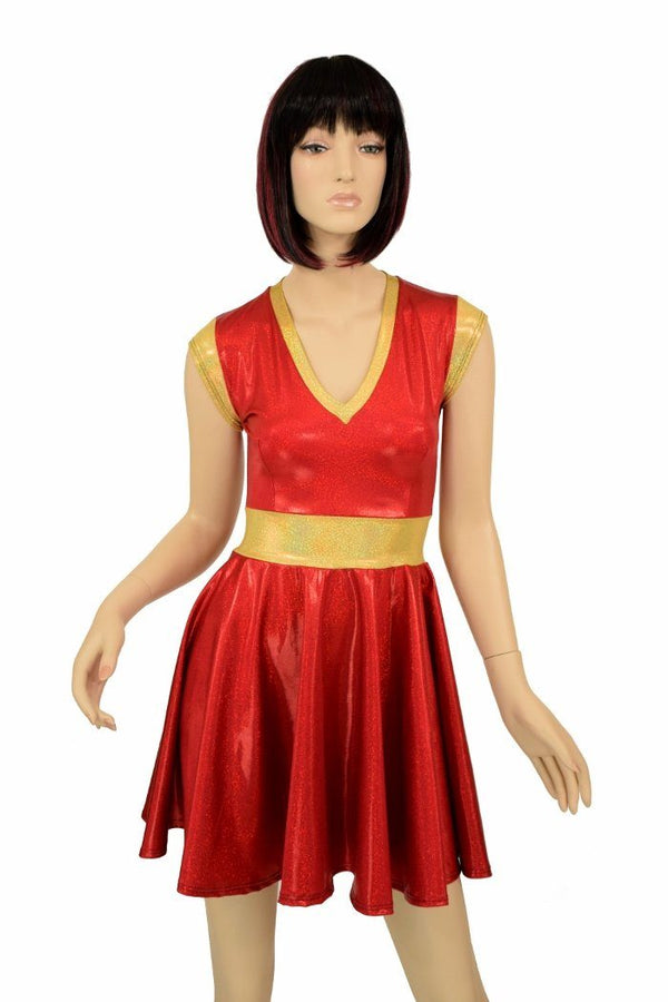 Red & Gold Skater Dress - 1