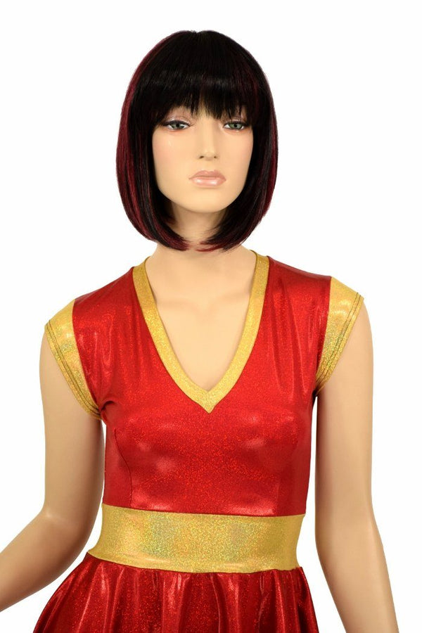 Red & Gold Skater Dress - 5