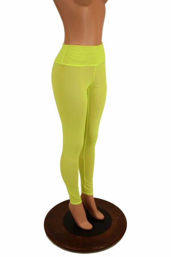 Yellow Mesh High Waist Leggings - 2